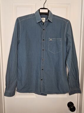 NWOT Lacoste Men's Slim Fit Blue Long Sleeve Button-Down Cotton Shirt Size L